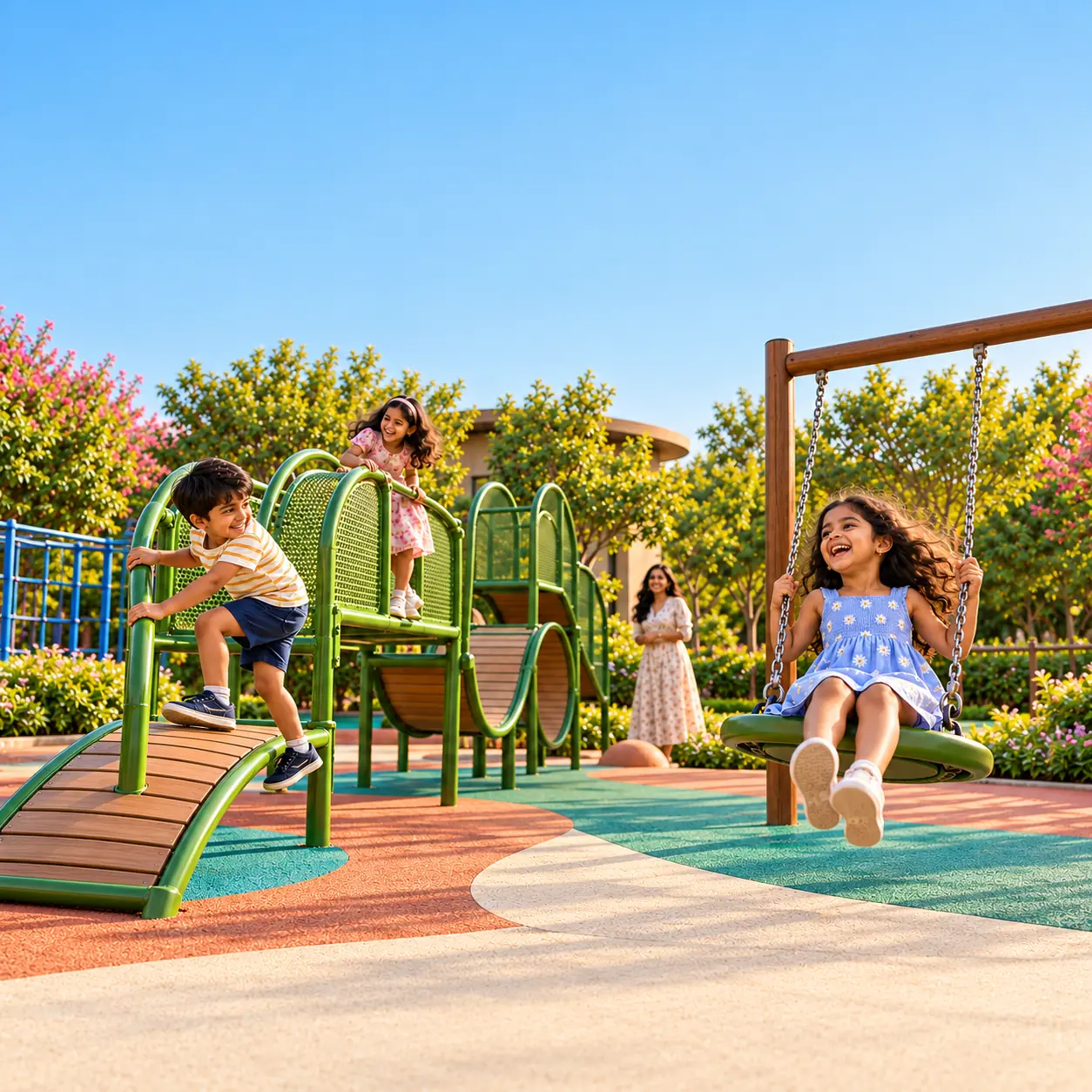 Children's play area beneath open skies